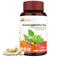 Load image into Gallery viewer, Organic Ashwagandha Capsules with Black Pepper Extract - Stress Relief, Mood Enhancer, Energy Support - Non-GMO, Vegan, Gluten Free - 120 Capsules