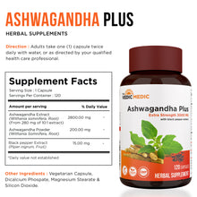 Load image into Gallery viewer, Organic Ashwagandha Capsules with Black Pepper Extract - Stress Relief, Mood Enhancer, Energy Support - Non-GMO, Vegan, Gluten Free - 120 Capsules